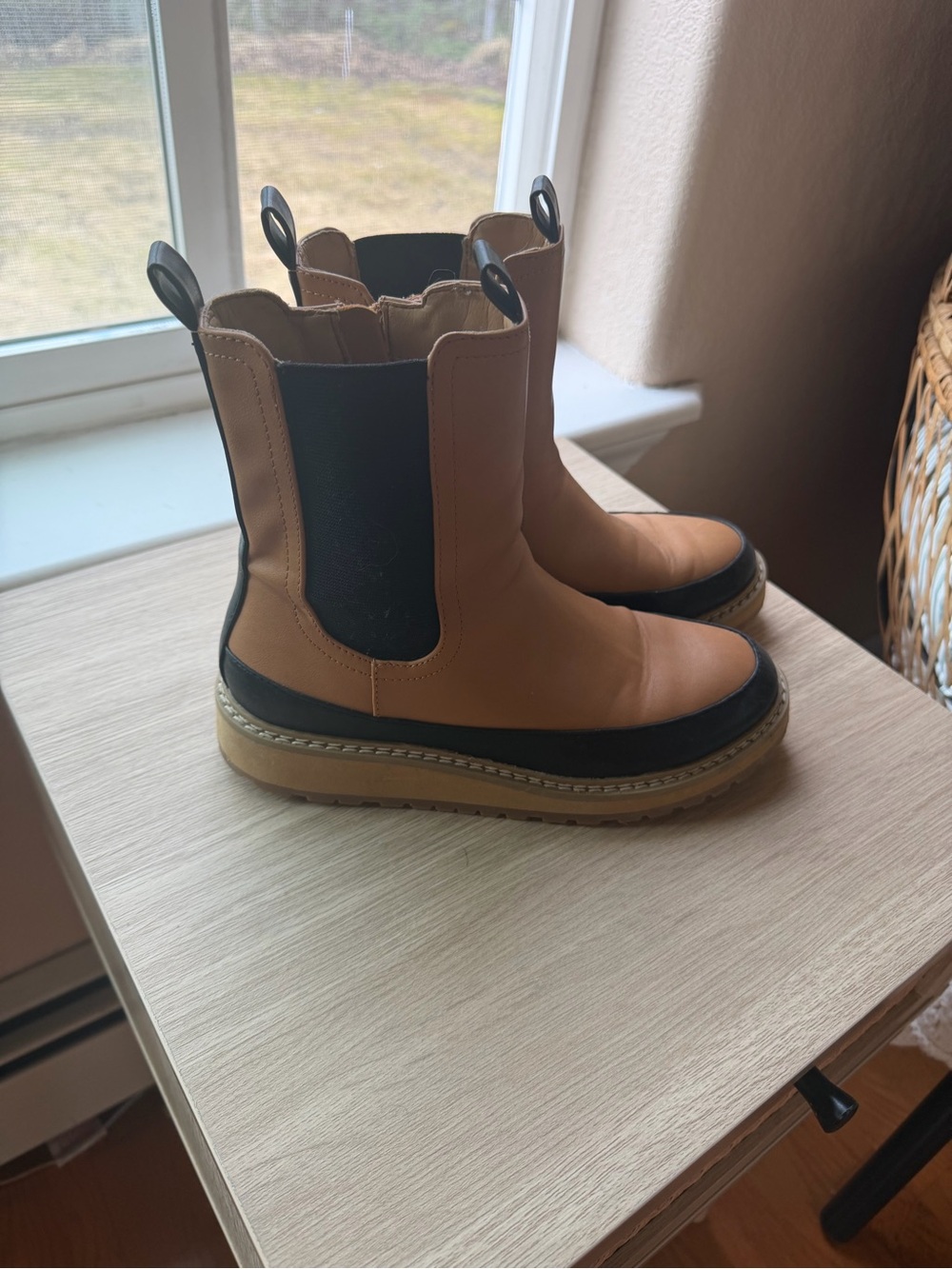 Tan and Black Chelsea Lug Sole Boots